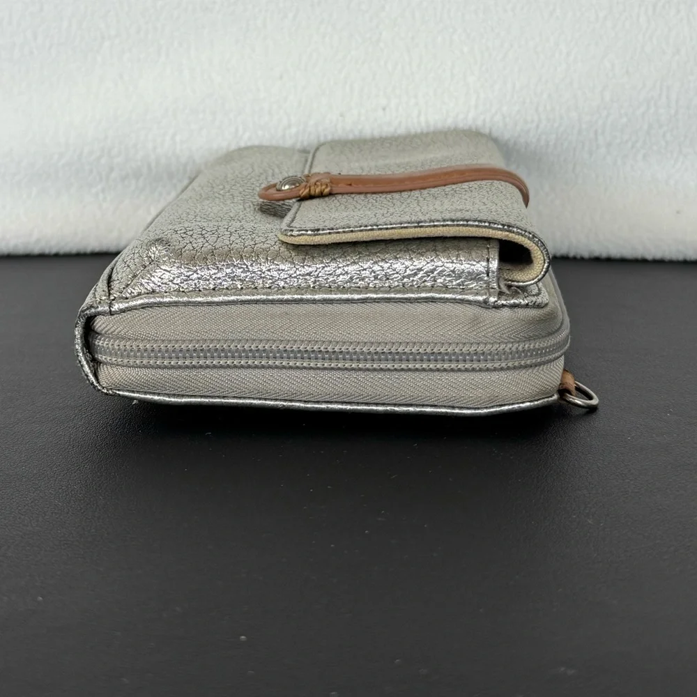 The Sak Convertible Wallet/Clutch in Metallic Silver with Tan Leather Accent - Picture 5 of 7